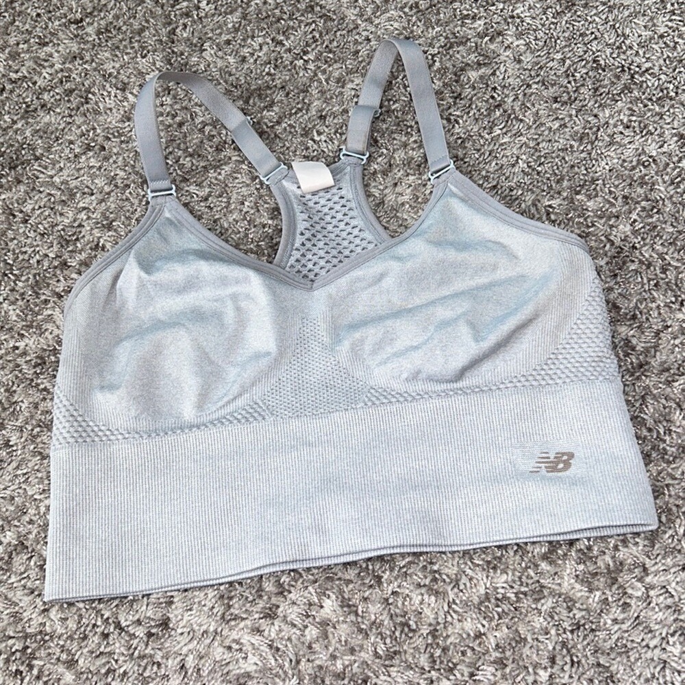 New Balance Womens Gray Seamless Mesh Racerback Sports Bra Size Medium